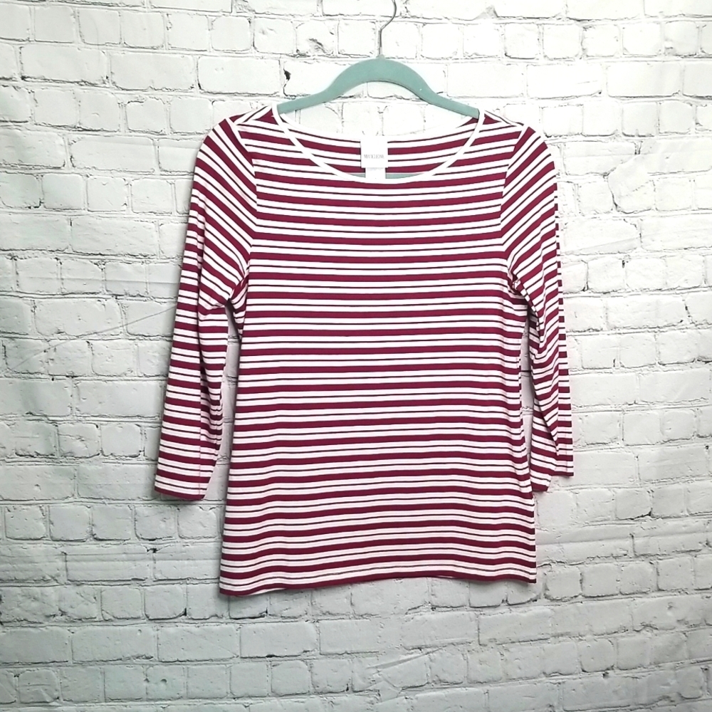 MADELEINE Red and White Striped 3/4 Sleeve Top Size 8
